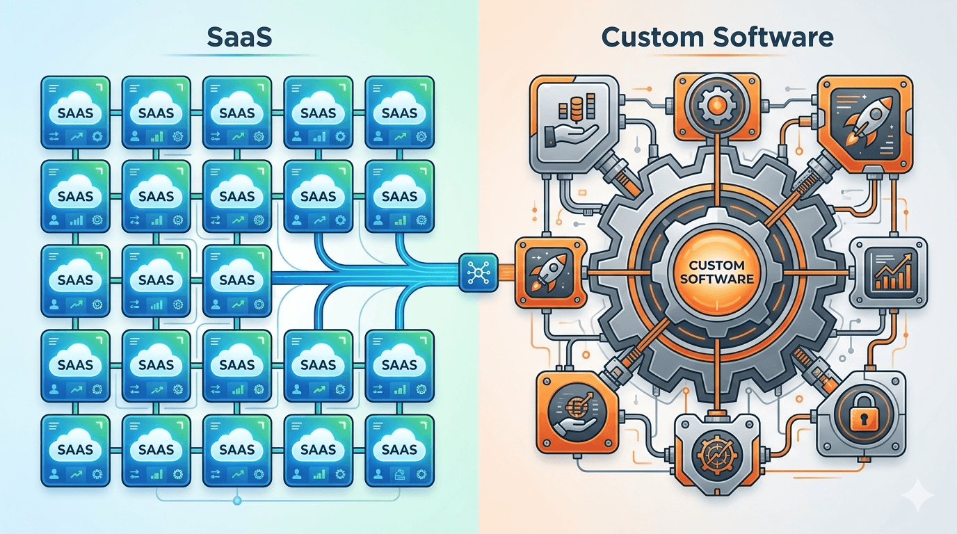 Comparativa visual entre software personalizado y soluciones SaaS